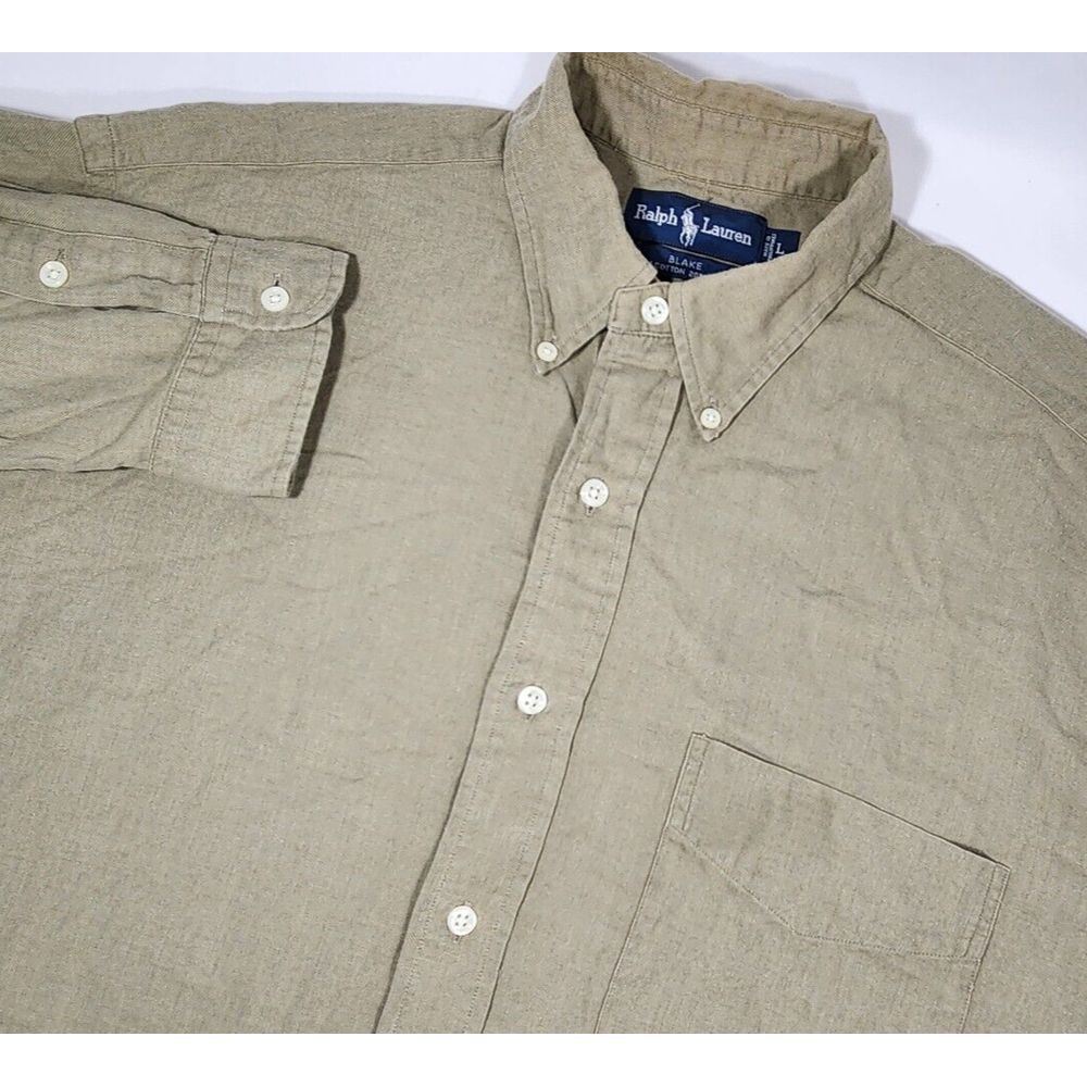 men's RALPH LAUREN Blake Wool/Cotton long sleeve button up Green size L